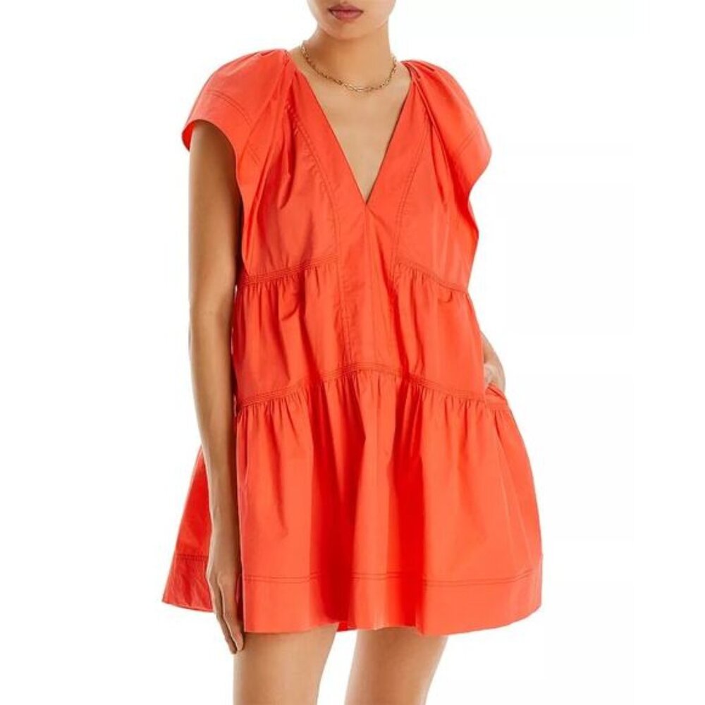 NEW A.L.C Haley Cotton V Neck Mini Dress Women's Spiced Coral Size: 4